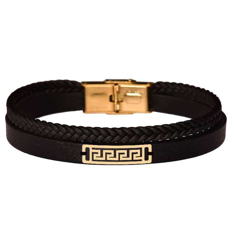 دستبند طلا 18 عیار مردانه کرابو طرح هندسی مدل Kr102385