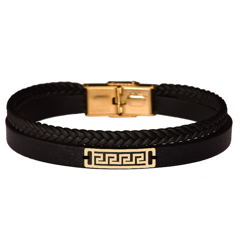 دستبند طلا 18 عیار مردانه کرابو طرح هندسی مدل Kr102385