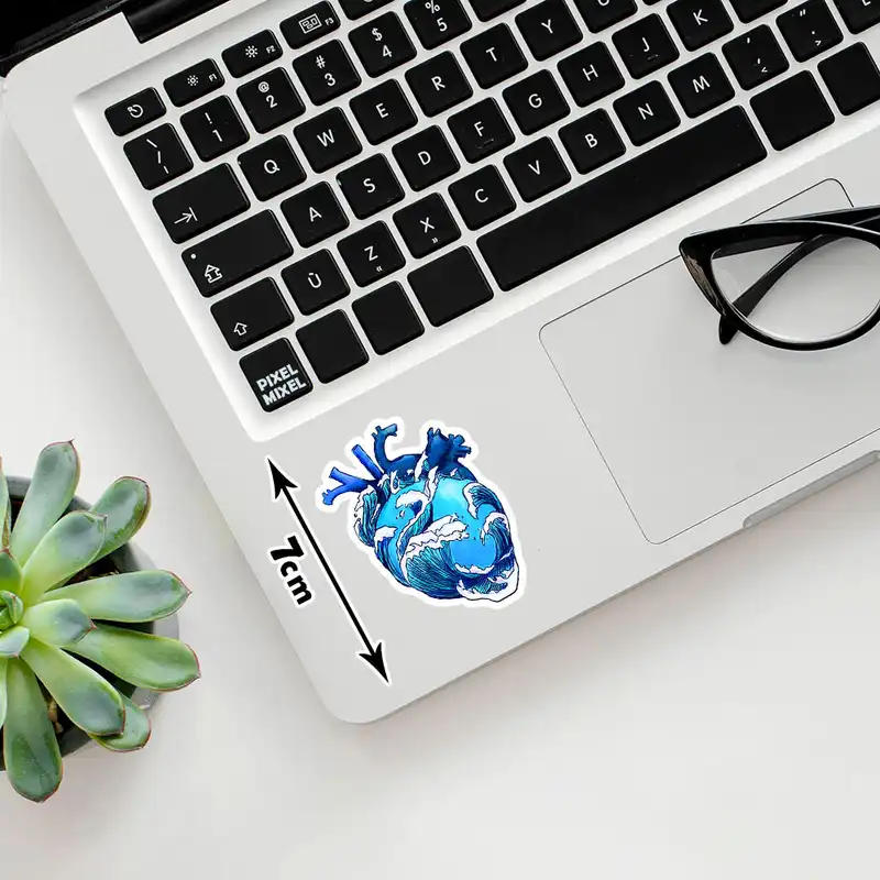 استیکر لپ تاپ پیکسل میکسل مدل قلب آبی انیمه شیطان کش