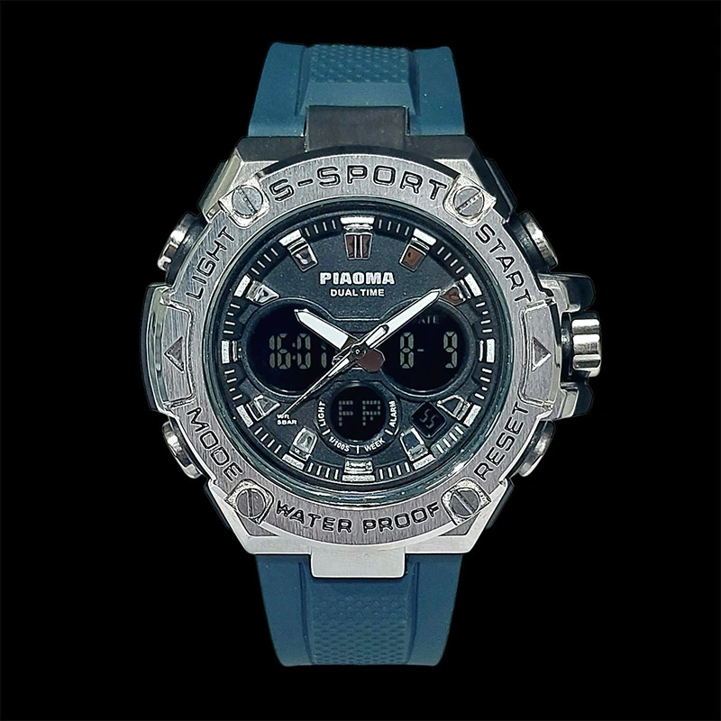 ساعت مچی دیجیتال مردانه پیائوما مدل دو زمانه ضد آب کد 9108DUAL-G.BE