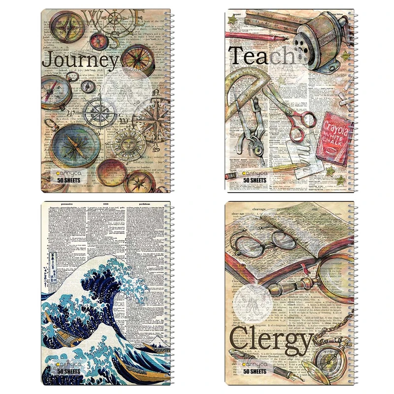 دفتر نقاشي 50 برگ کارنيکا طرح روزنامه وینتج Vintage Newspaper کد 83068 مجموعه 4 عددی