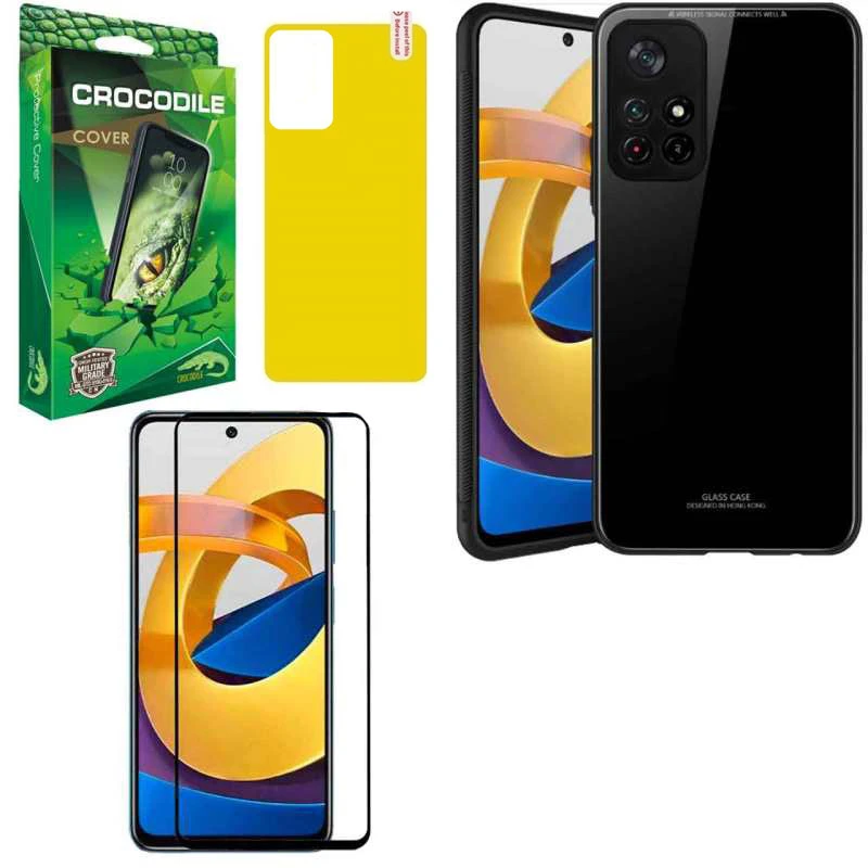 کاور کروکودیل مدل PG-CO-2BND مناسب برای گوشی موبایل شیائومی Poco M4 Pro 5G به همراه محافظ صفحه نمایش و محافظ پشت گوشی