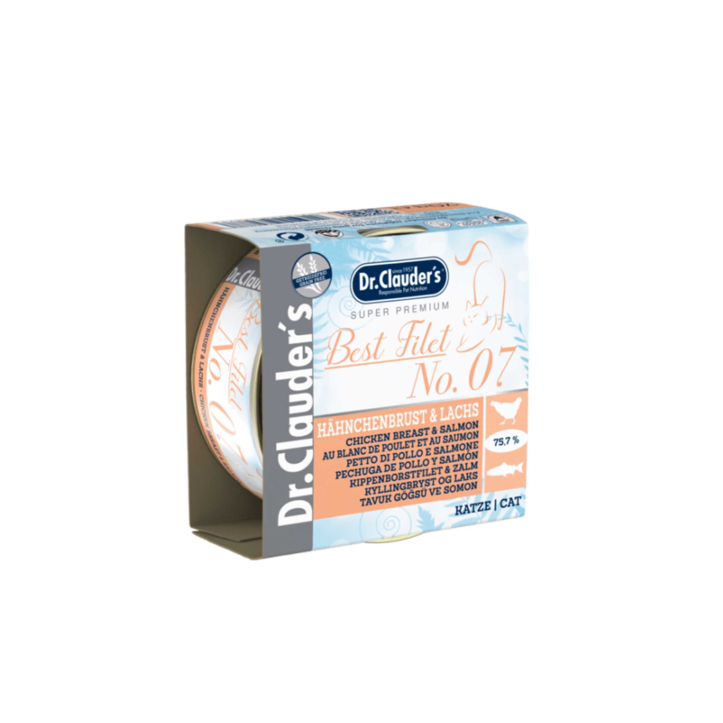 کنسرو گربه دکتر کلادرز مدل hahnchenbrust & lachs وزن 70 گرم
