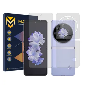 Master Resistant model transparent screen protector suitable for Tecno Phantom V Flip mobile phone along with the back of the phone