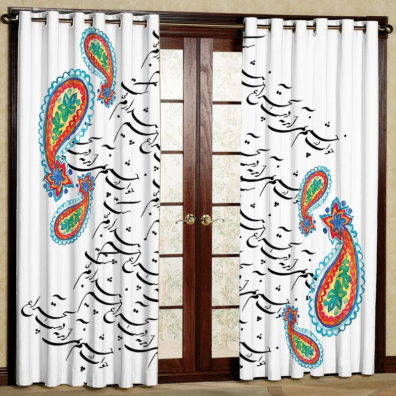  پرده بارمان دکور طرح بته جقه مدل هازان پانچی کد 66-1365 W سایز 140x280 سانتی متر