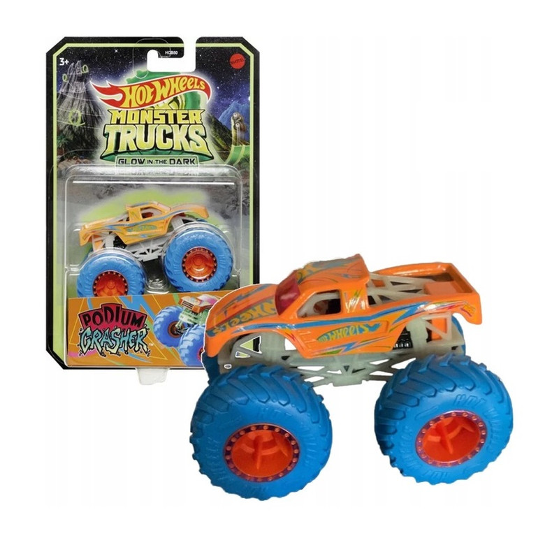 ماشین بازی هات ویلز مدل Monster Trucks Glow In The Dark PODIUM CRASHER کد HCB50 - HGD11
