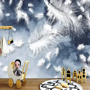 پوستر دیواری سه بعدی مدل پر سفید زمینه آبی DVRF2297