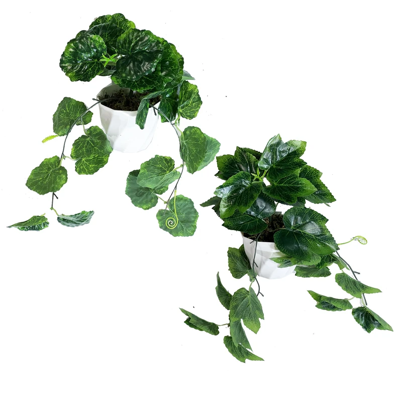 گلدان به همراه گل مصنوعی مدل شمعدانی و انگور آویزدار مجموعه 2 عددی