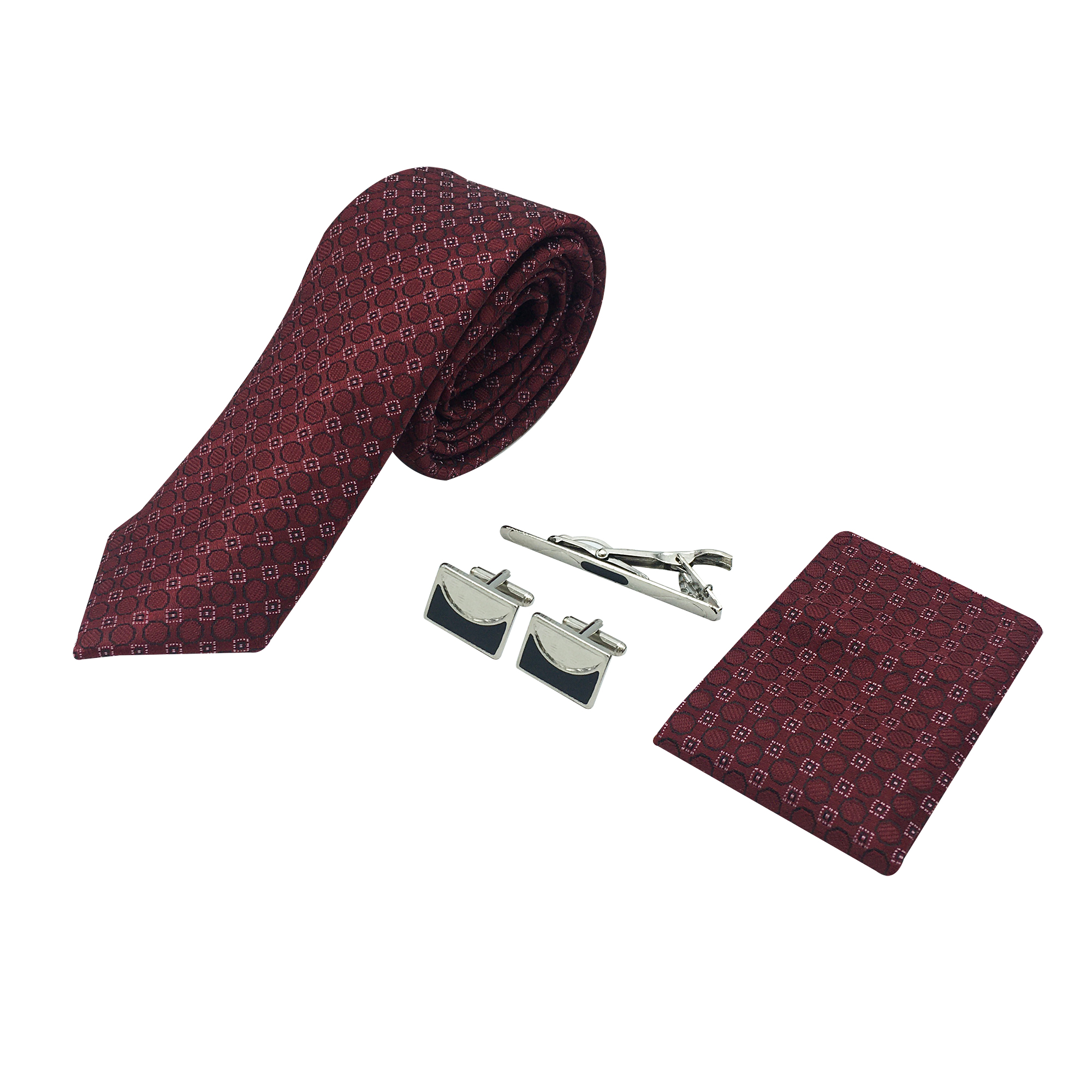 ست کراوات و گیره کراوات و دستمال جیب و دکمه سردست مردانه مدل 1616