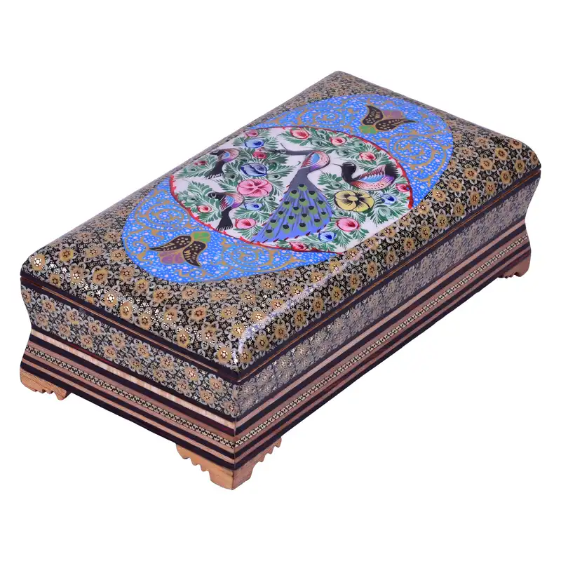 جعبه کارد و چنگال خاتم کاری مدل طاووس کد 2614