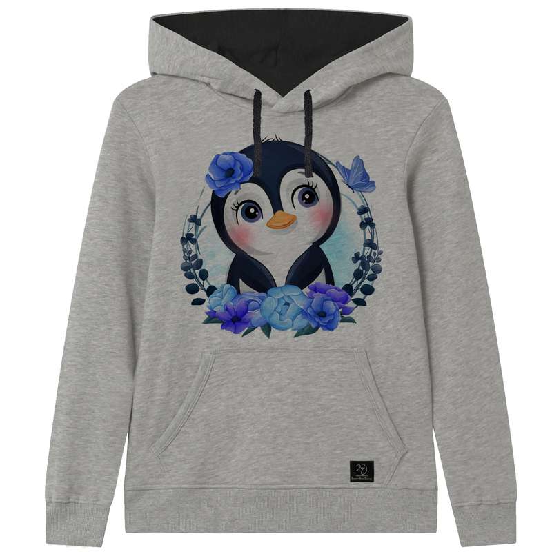 هودی دخترانه 27 مدل پنگوئن کد J29 رنگ طوسی