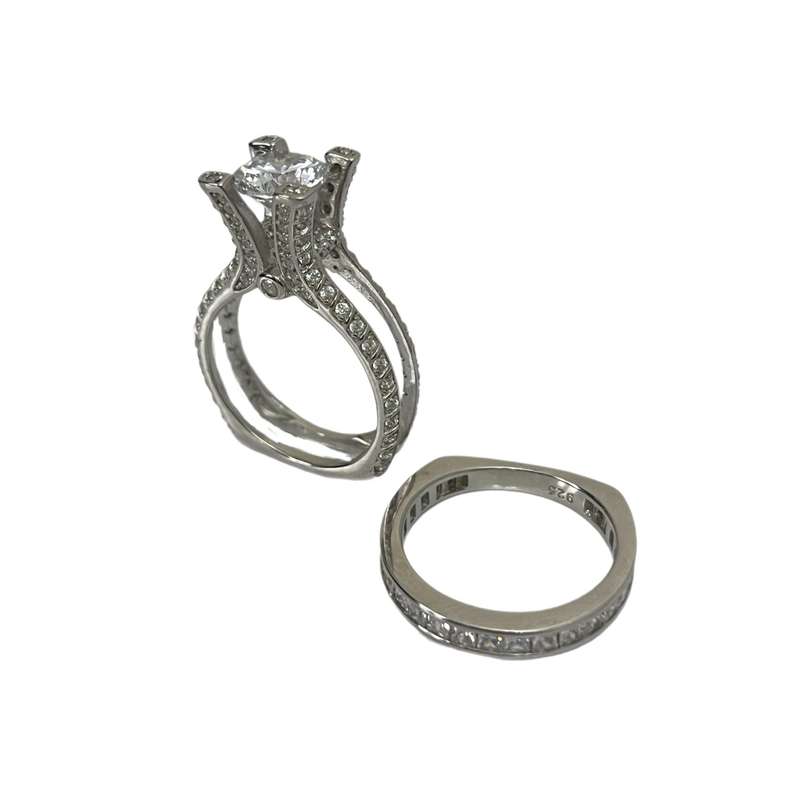 انگشتر نقره برلیان زنانه مدل نگین 9010 مجموعه دو عددی