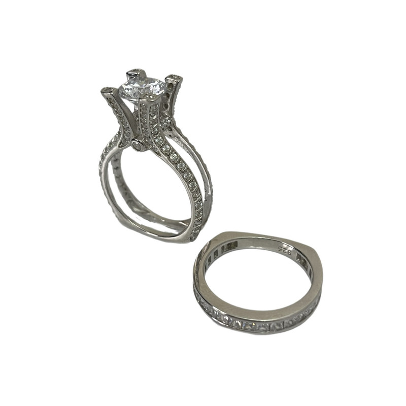 انگشتر نقره برلیان زنانه مدل نگین 9010 مجموعه دو عددی