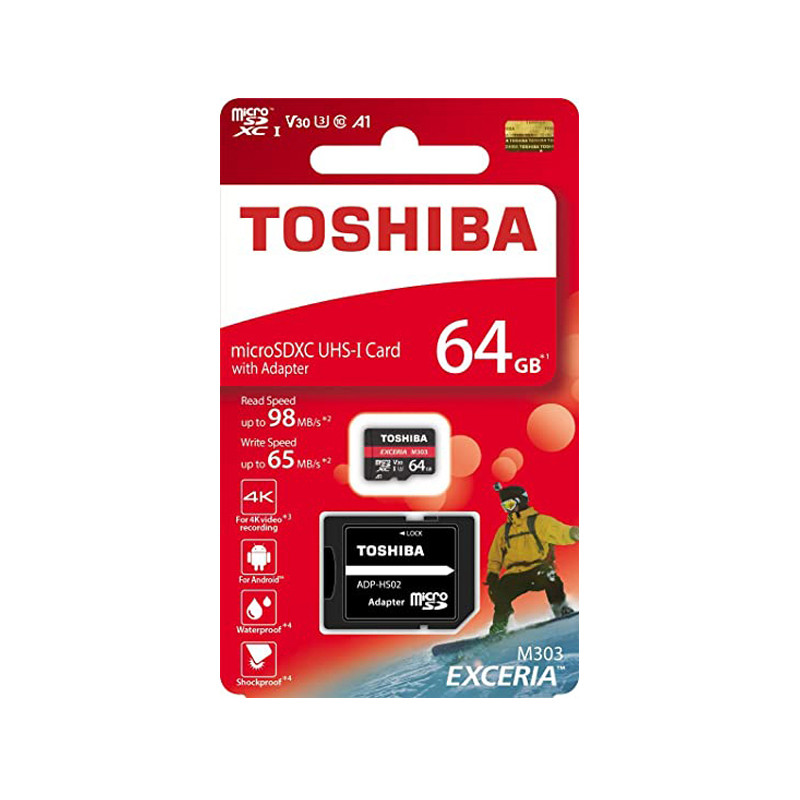 کارت حافظه microSDXC توشیبا مدل M303 کلاس 10 استاندارد UHS-I U3 سرعت 98MBps ظرفیت 64 گیگابایت به همراه آداپتور SD