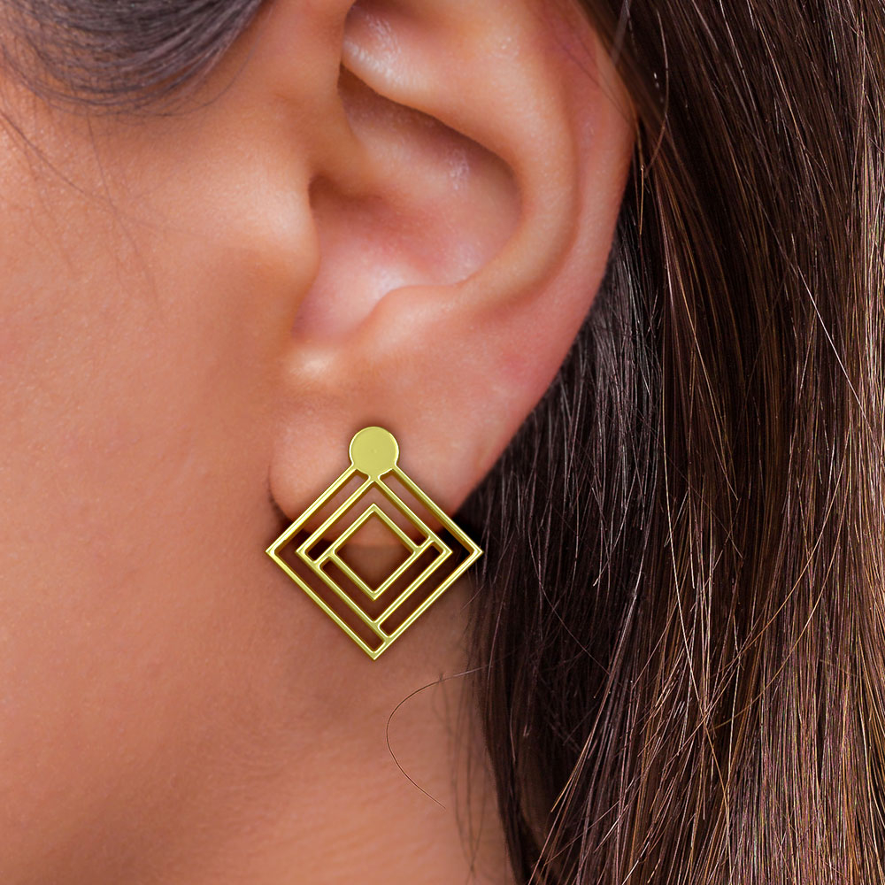 گوشواره طلا 18 عیار زنانه مدوپد مدل هندسی کد GA1-10399