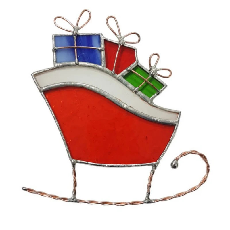 آویز تزیینی مدل شیشه ای طرح سورتمه کریسمس