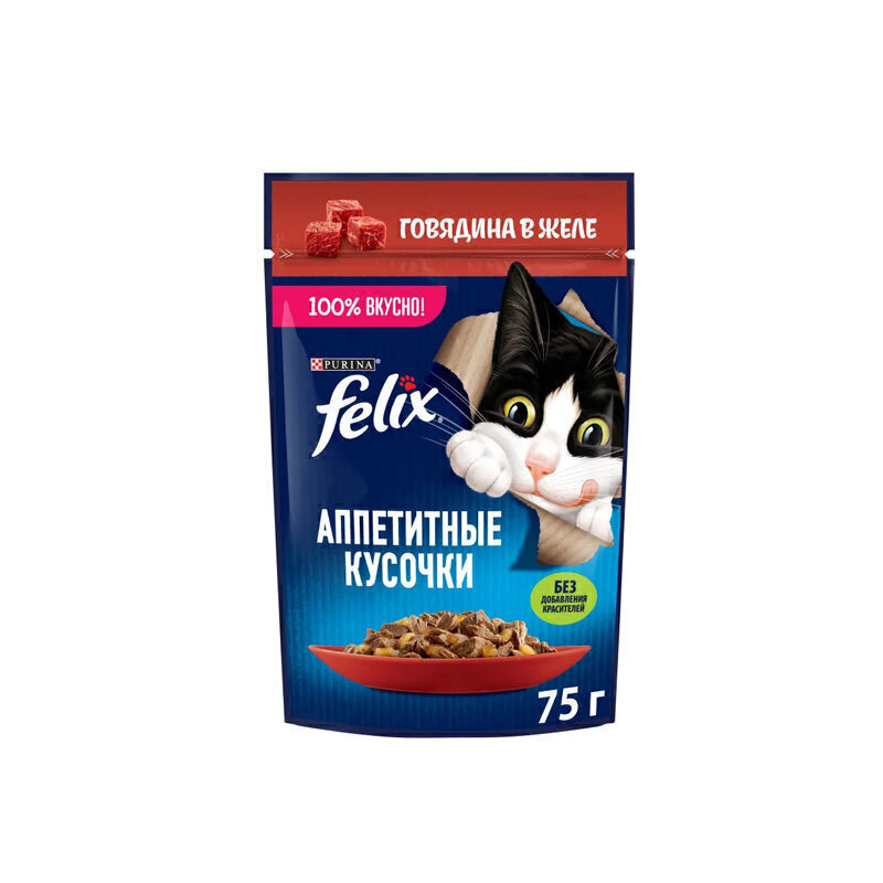 پوچ گربه بالغ فلیکس مدل Beef in Jelly طعم گوشت گاو وزن ۷۵ گرم