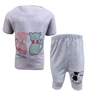 ست تی شرت و شلوارک دخترانه مدل دو گربه کد 35