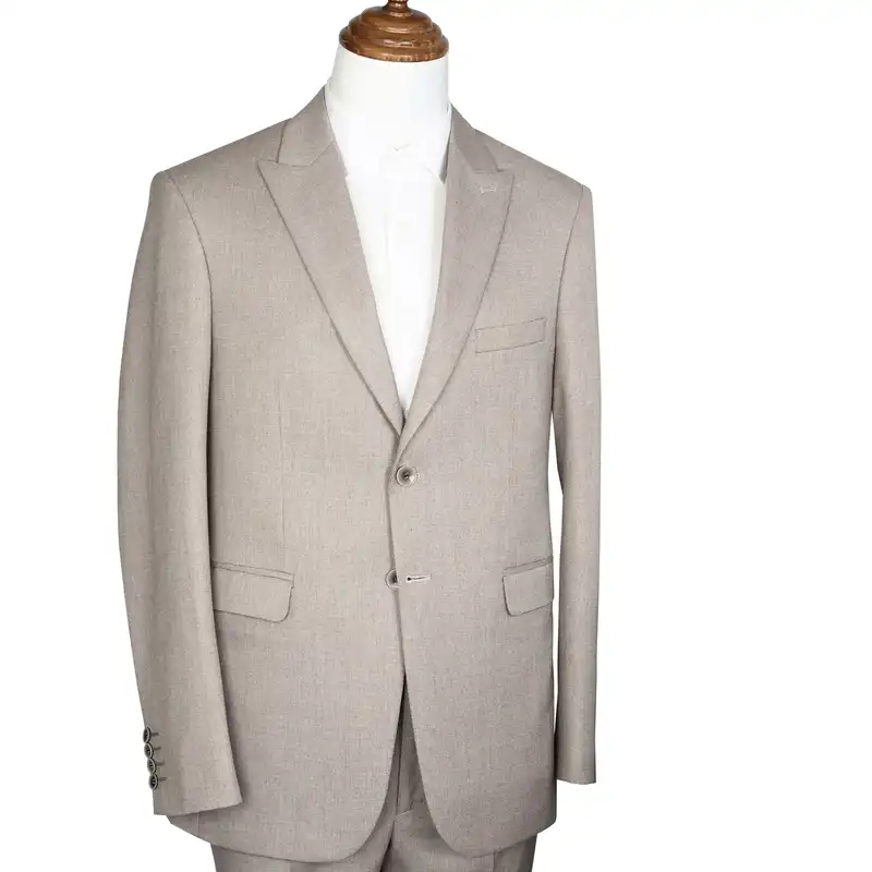 کت و شلوار مردانه مدل یقه بلیزر رگولار فیت کد 24050 طرح سوزنی کوکما رنگ کرم