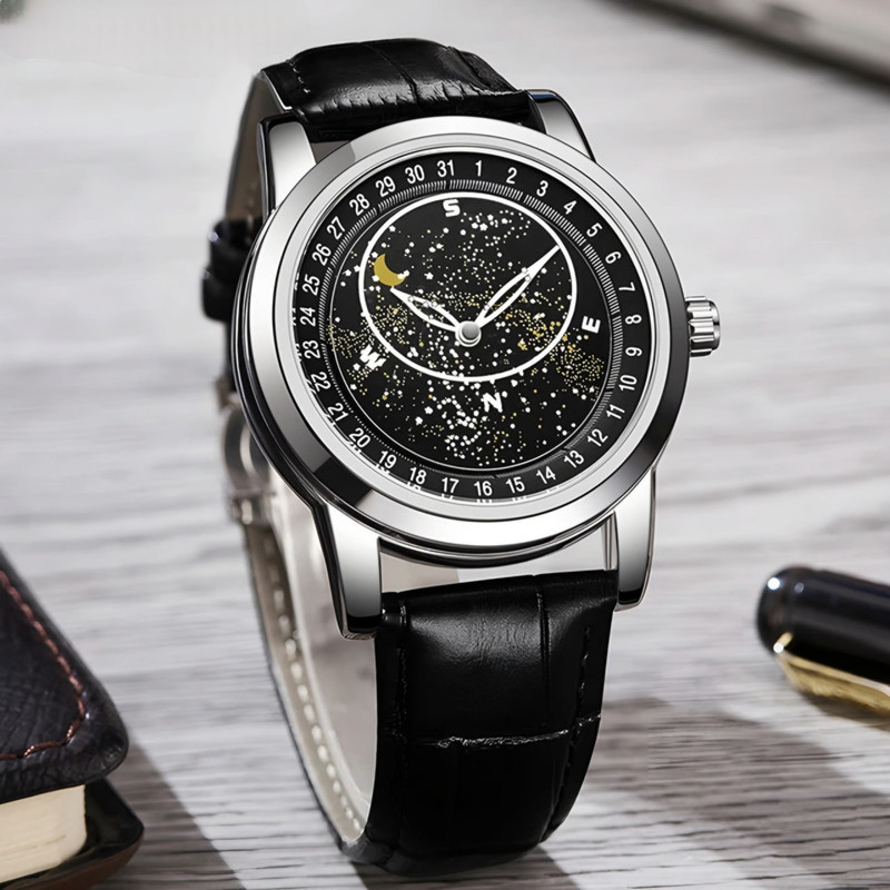 ساعت مچی عقربه‌ای مردانه مدل صفحه کهکشانی چرخان کد 2