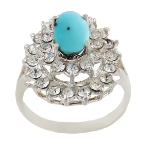 انگشتر نقره زنانه بازرگانی میلادی مدل فیروزه نیشابور کد AW_480