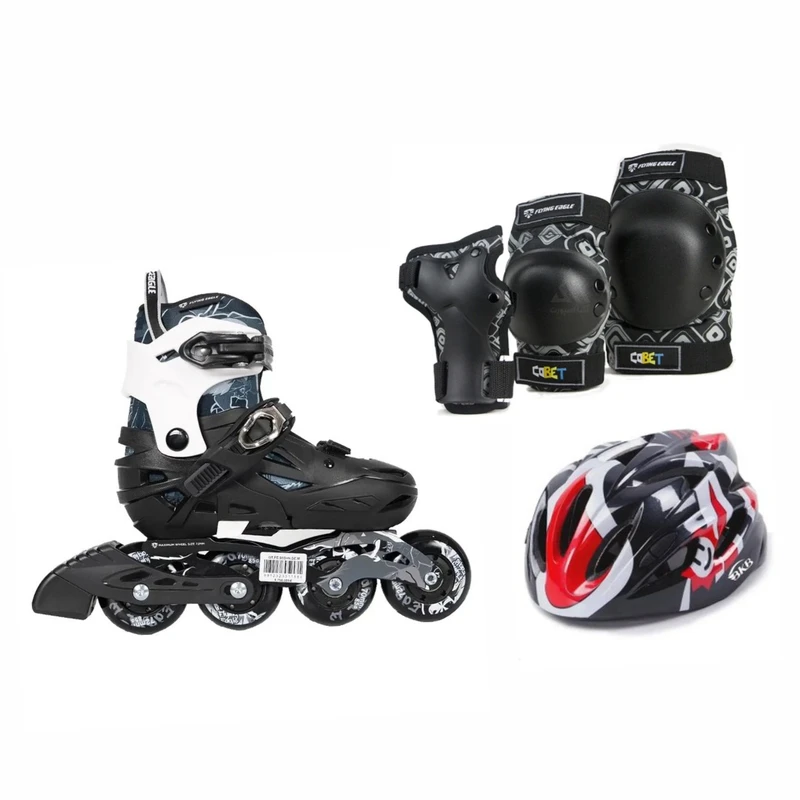 اسکیت کفشی فلاینگ ایکل مدل s5s سایز38 تا 42 به همراه لوازم ایمنی و کلاه ایمنی