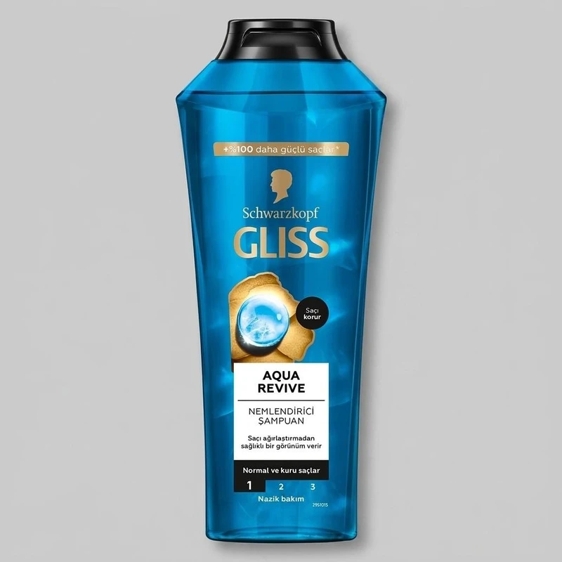 شامپو آبرسان مو گلیس مدل Aqua Revive حجم 500 میلی‌لیتر، ترمیم‌کننده، درخشان‌کننده، افزایش نرمی و شانه‌پذیری، حاوی هیالورونیک اسید و مواد معدنی دریایی