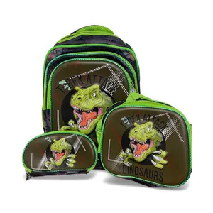 کوله پشتی مدرسه مدل دایناسور به همراه کیف تغذیه و جامدادی