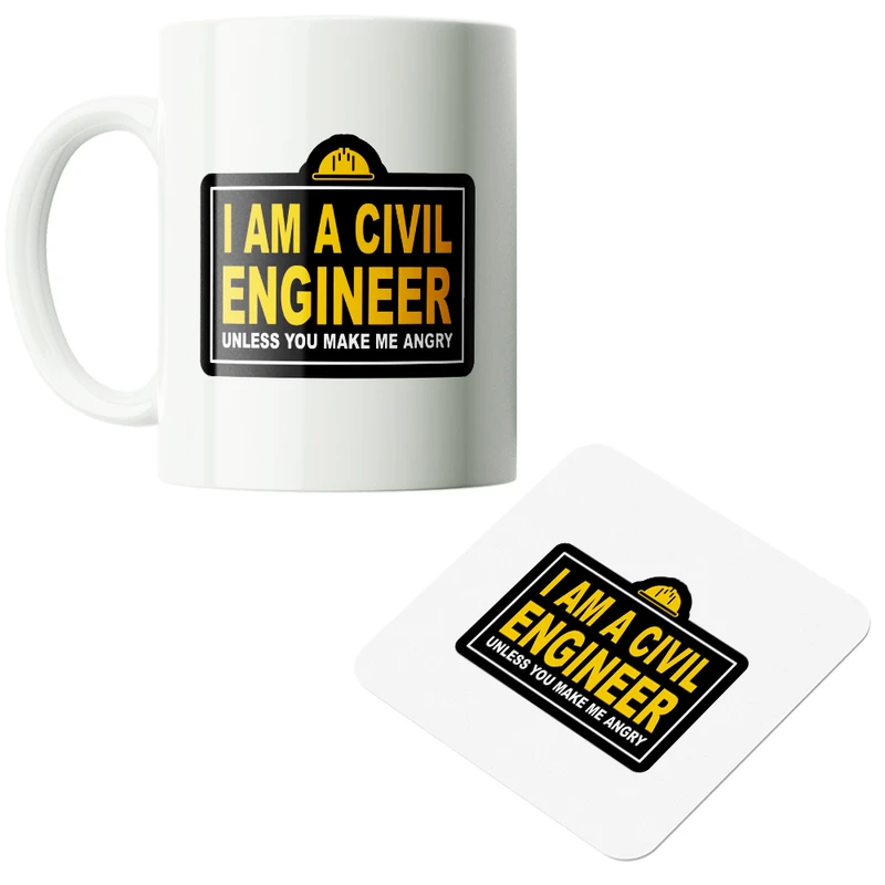 ماگ پاد آفرین مدل مهندس عمران کد PZ011 به همراه زیرلیوانی