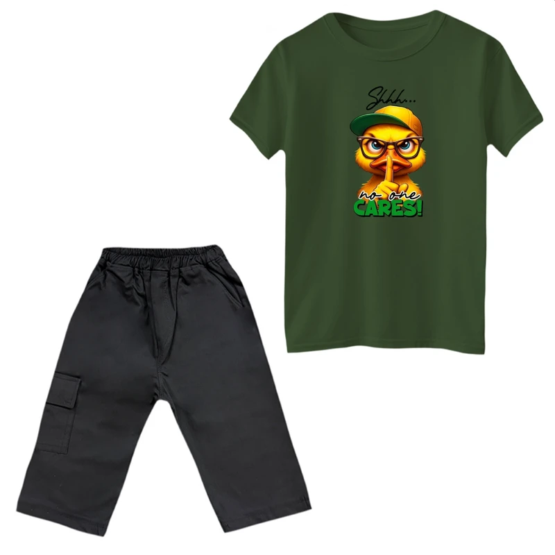 ست تی‌شرت آستین کوتاه و شلوارک دخترانه مدل اردک