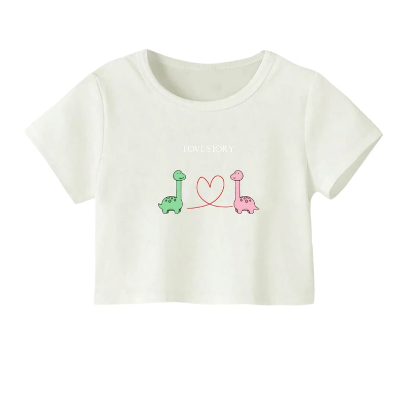 کراپ‌ تی‌شرت آستین کوتاه زنانه مدل لاو استوری