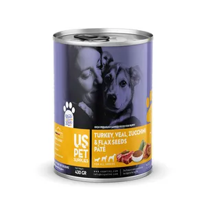 کنسرو غذای توله سگ یو اس پت مدل های پریمیوم طعم گوشت گوساله و بوقلمون وزن 430 گرم