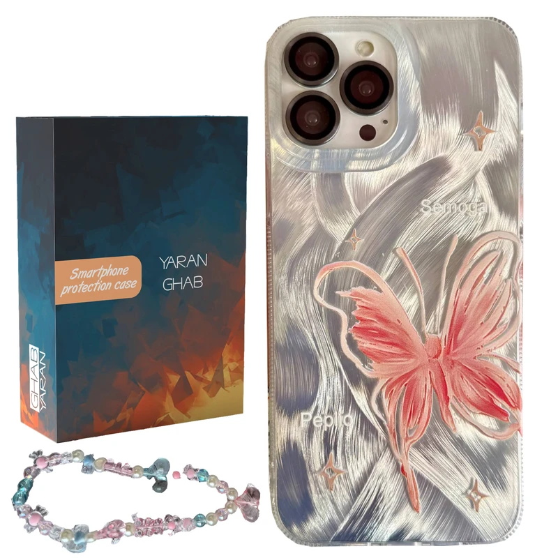 کاور قاب یاران مدل پروانه مناسب برای گوشی موبایل اپل iPhone 15 Pro Max به همراه بنداویز