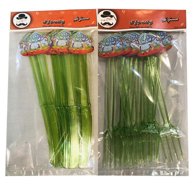 چنگال و کارد یکبار مصرف مستر تم مدل جشن الفبا پلاس بسته 20 عددی