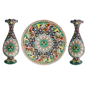 ست سه تکه گلدان و بشقاب میناکاری کد zmn210001