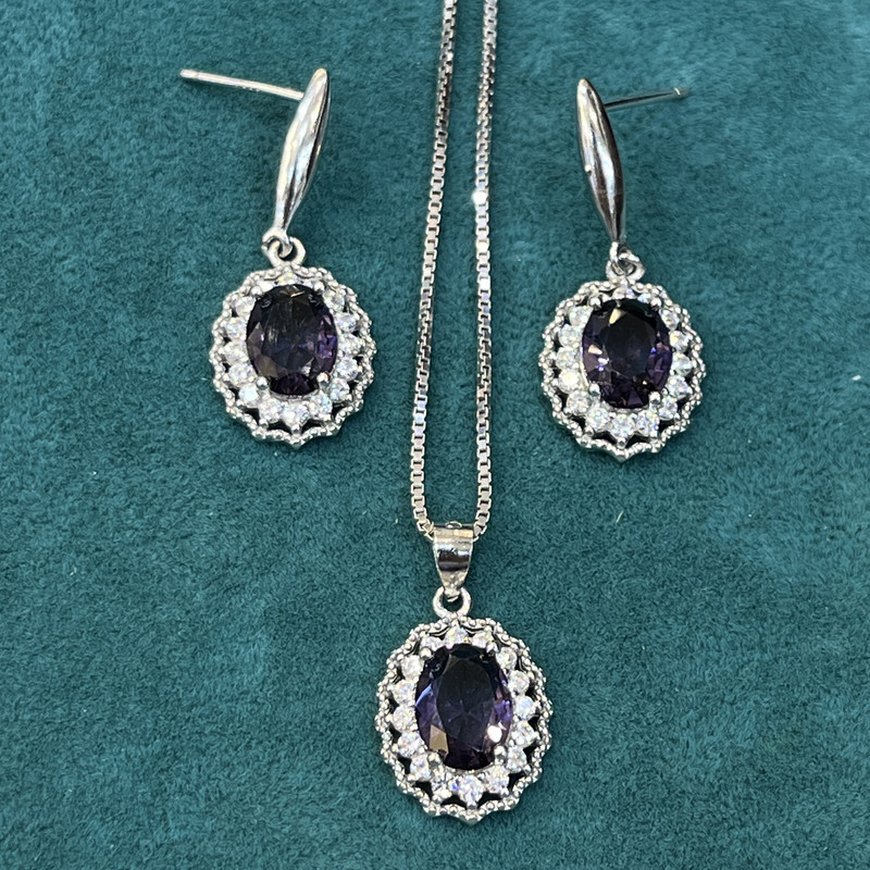 نیم ست نقره زنانه مدل جواهری نگین های اتریشی و روکش آب رادیوم کد 0017