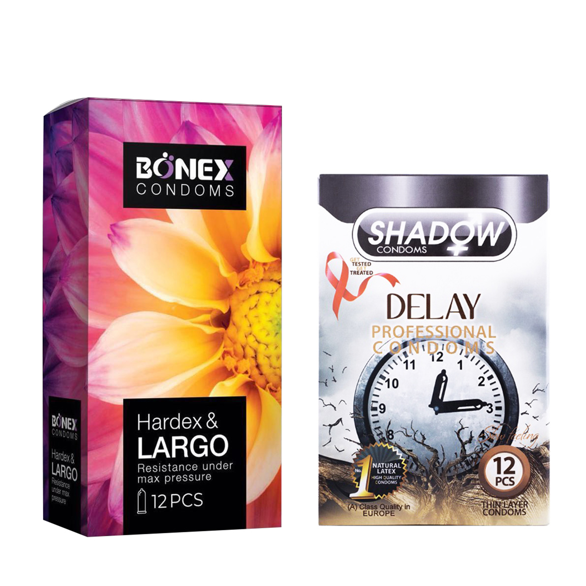 کاندوم بونکس مدل Hardex & Largo بسته 12 عددی به همراه کاندوم شادو مدل Delay بسته 12 عددی