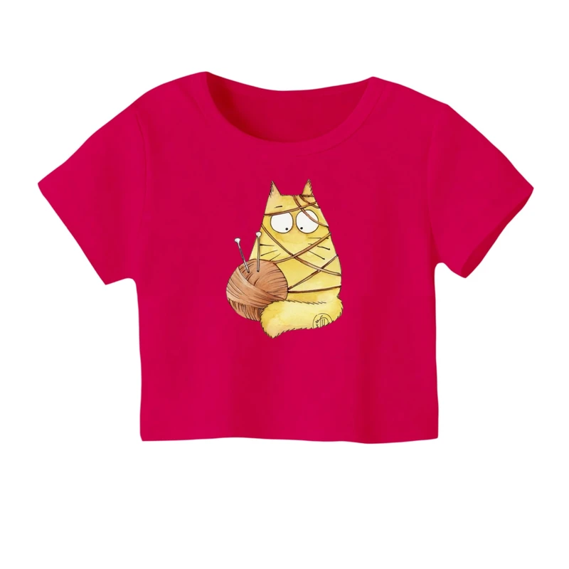 کراپ‌ تی‌شرت آستین کوتاه زنانه مدل گربه کد 22