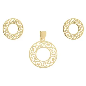 نیم ست طلا 18 عیار زنانه نیکان گلد مدل نقش دایره به همراه 30 سوت هدیه طلا