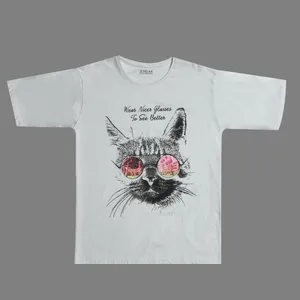 تی شرت آستین کوتاه زنانه مدل گربه عینکی 