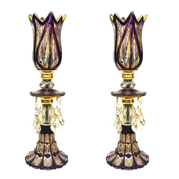 شمعدان مدل ترمه لاله مناسب برای شمع استوانه ای مجموعه 2 عددی