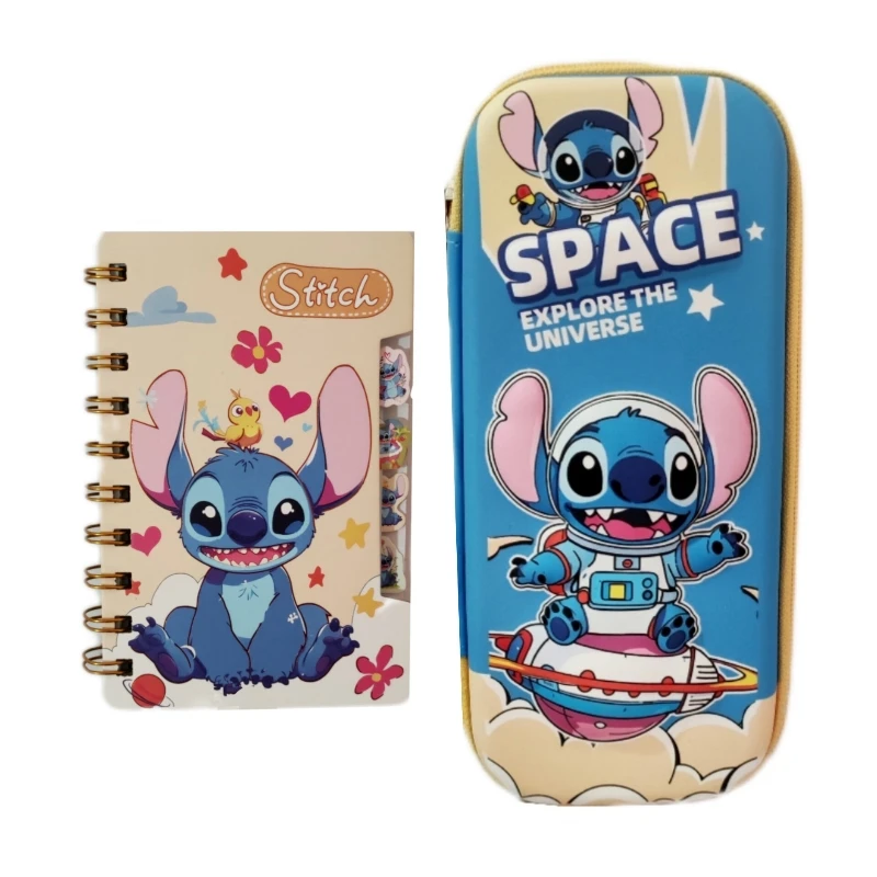 دفترچه 40 برگ سیمی طرح برجسته استیچ به همراه جامدادی