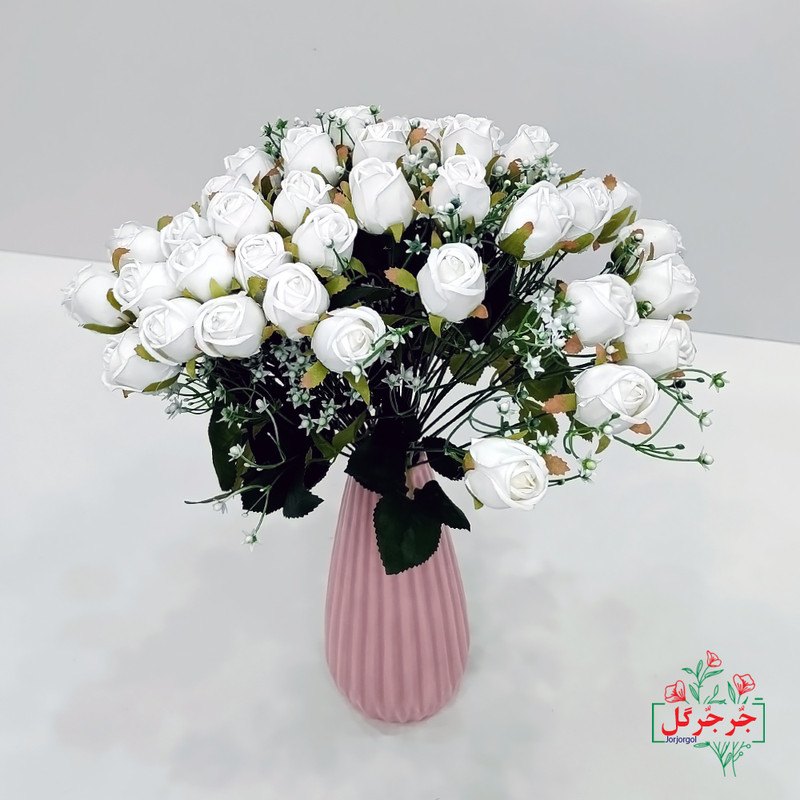 گل مصنوعی جُرجُرگل مدل بوته رز خامه ای 20 بازو
