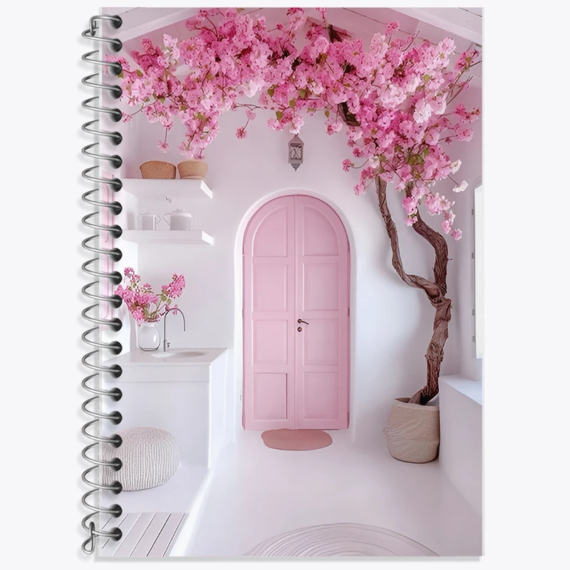 دفتر لغت 50 برگ خندالو طرح خانه ی صورتی مینیمال کد F7477