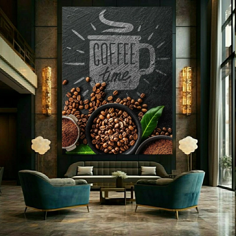 تابلو بوم طرح مخمل دانه قهوه مدل coffee time کد AS1019