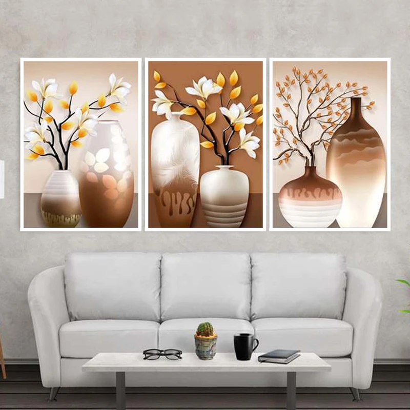 تابلو مدل گلدان طلایی کد 693 مجموعه سه عددی