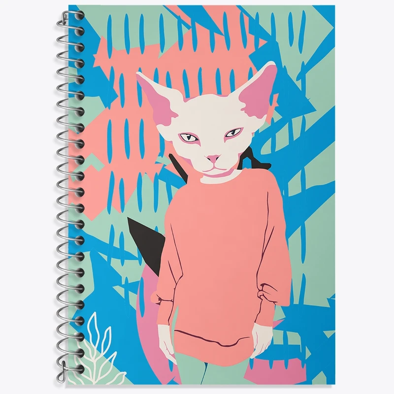 دفتر زبان 50 برگ خندالو مدل سه خط طرح گربه (Cat) کد N1380