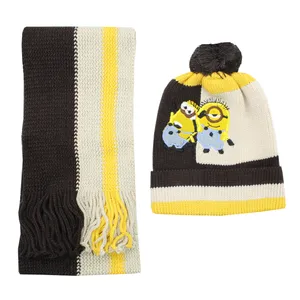 ست کلاه و شال گردن بافتنی پسرانه طرح مینیون مدل KSH-007