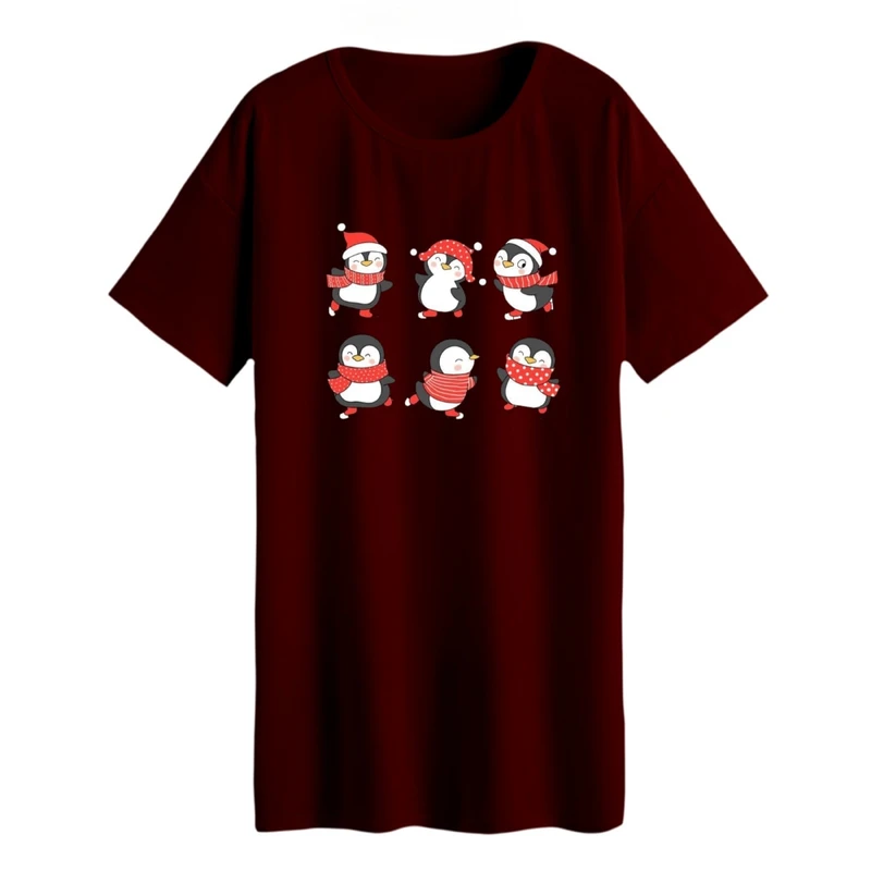 تی شرت لانگ زنانه مدل پنگوئن کریسمس کد 10