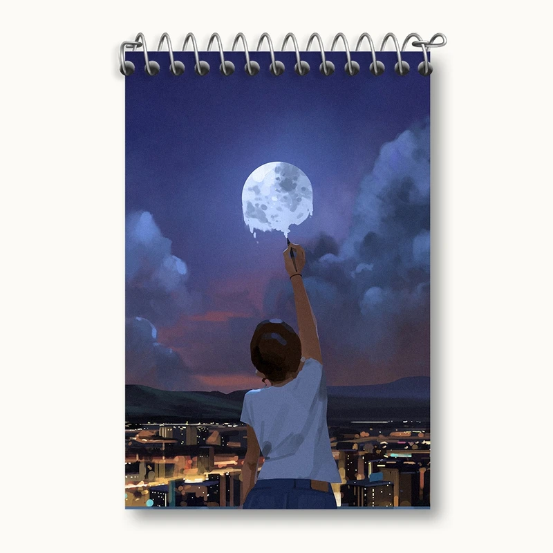 دفتر یادداشت 50 برگ خندالو مدل دختر و ماه کد F574